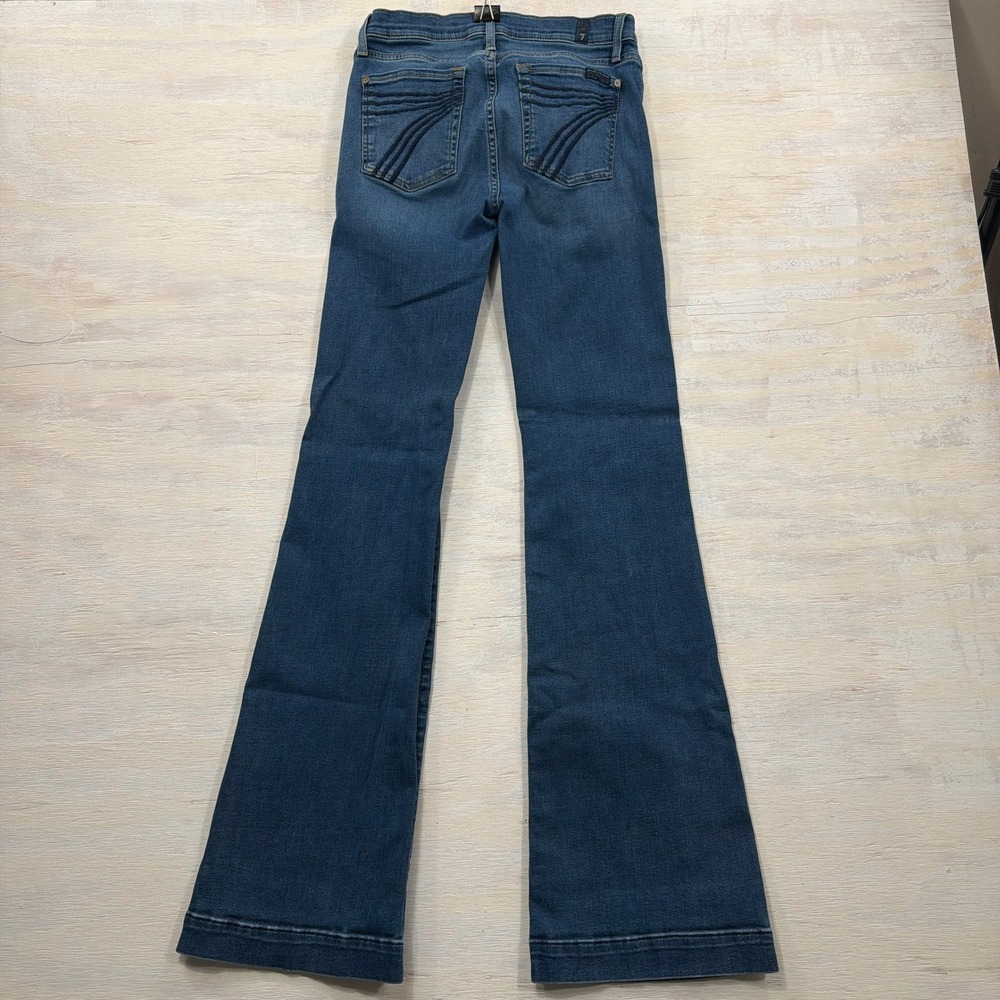 7 For All Mankind Jeans Flare 27 Embroidered Pockets Blue Denim Women